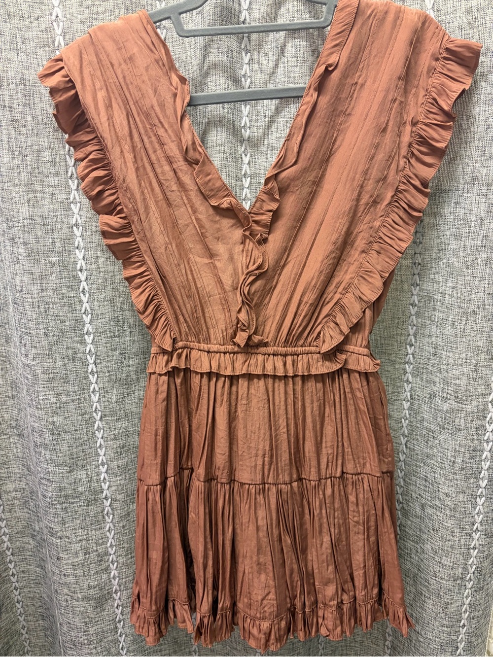 Mustard Seed Ruffle V-Neck Tiered Mini Dress in Rust